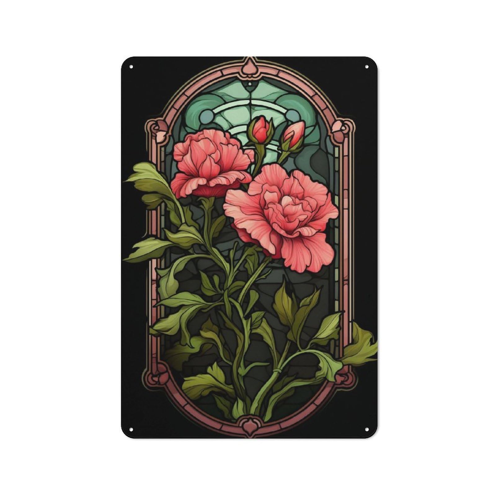 Junmoney Stained Glass Carnation Vintage Tin Wall Plaque 30X20cm For Workshop Wall, A Decorative Christmas Gift For Makers And Diy Enthusiasts
