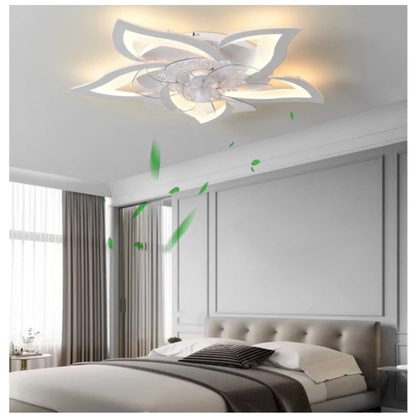 VVLXRIC Flower Shape Ceiling Lamp - LED Shape Bedroom Ceiling Lamp Flower Ceiling Fan With Light 6 Wind Speeds Lamp Flower Shape 50W 27.2in5in