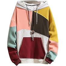 Mens Contrast Color Pullover Hoodie Patchwork Hoodies Sweatshirt