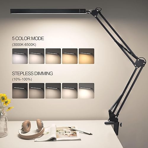 Miniatura 3 de Lámpara de escritorio LED para arquitecto, control táctil, brazo oscilante de metal, lámpara de tarea regulable, lámpara de mesa para el cuidado de