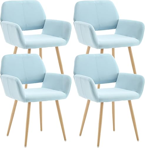 Miniatura 20 de KCC Silla de escritorio peluda, silla de piel sintética moderna de mediados de siglo para niñas adolescentes, cómodo sillón con patas de metal