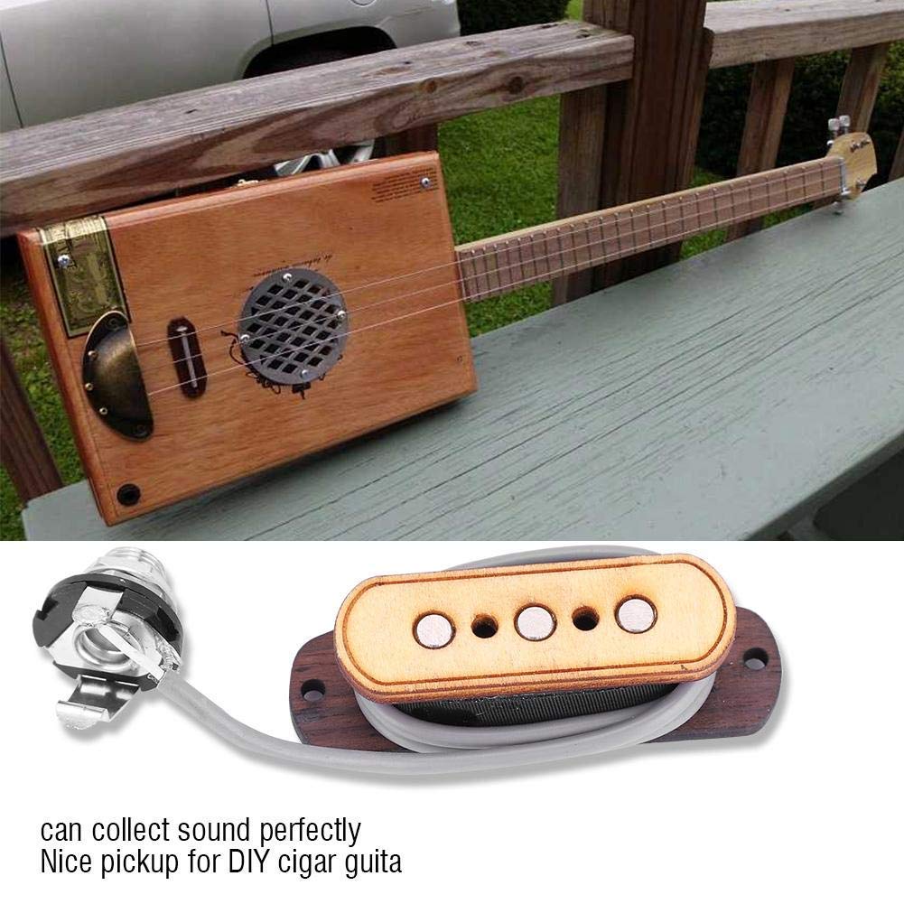 Alomejor Pastilla de Guitarra de 3 Cuerdas DIY Cigar Guitar Box Prewire Guitar PickupTransducer para reparación de Guitarra con Entrada Jack