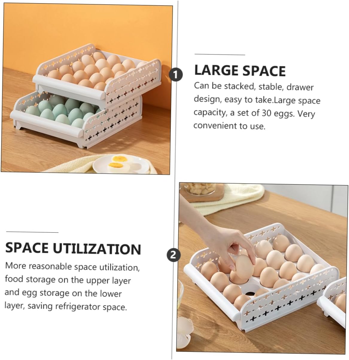 2pcs Type Egg Storage Container for Refrigerator Space-saving Capacity Organizer Durable Plastic Egg Holder with Individual Compartments for Freshness and Protection