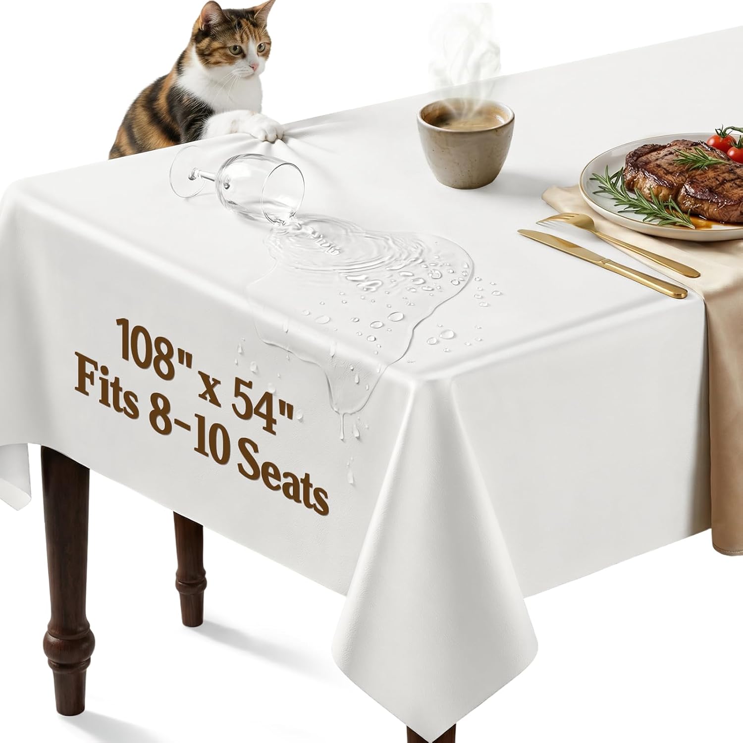 Vinyl Table Protector Pad for Dining Room, Heat Resistant&Scratch Proof Tablecloth with Flannel Backing, Easy to Clean & Trim, Waterproof Heavy Duty Table Cover, Reusable Pad 108" x 54"