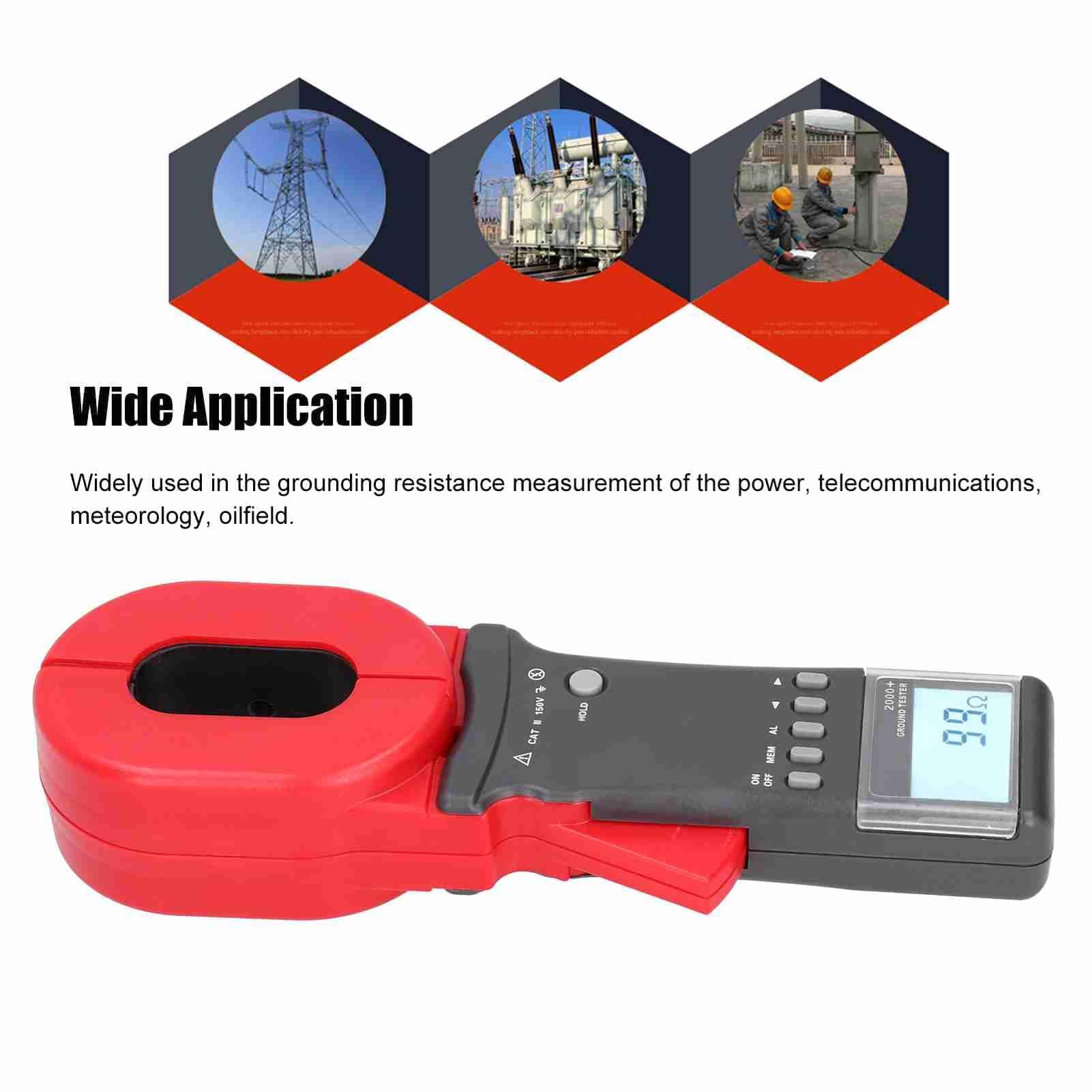 Dpofirs 0,01-1200 Ω Clamp Amperemeter, digitaler Erdungswiderstandstester mit LCD-Bildschirm, 1-199 Ω Schall- und Lichtalarm Digital Clamp Ground Meter