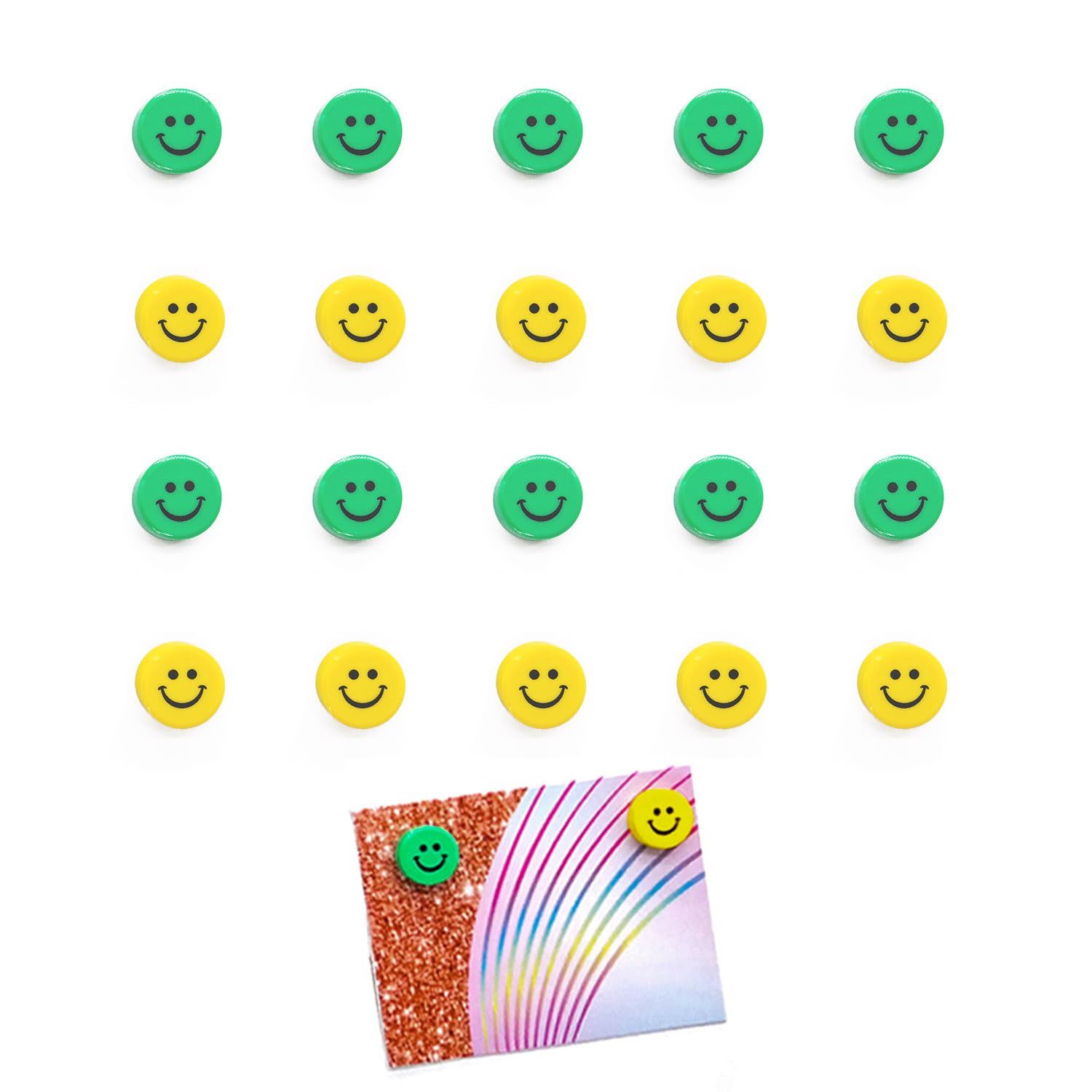Fridge Magnets，20 Pack Cute Refrigerator Magnets, Strong Whiteboard Magnets Round Classroom Magnets Little Office Magnets Teacher Magnets Locker Magnets Smiley Face Magnets,Yellow and Green
