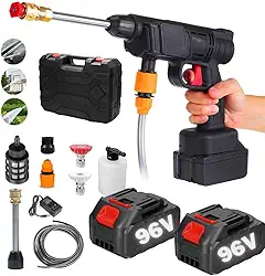 Lavadora Portátil de Alta Pressão 96V - 2 Baterias Recarregáveis + Maleta Kit Completo de Acessórios para Todo o Brasil Ideal para Limpeza de Carros Calçadas e Mais