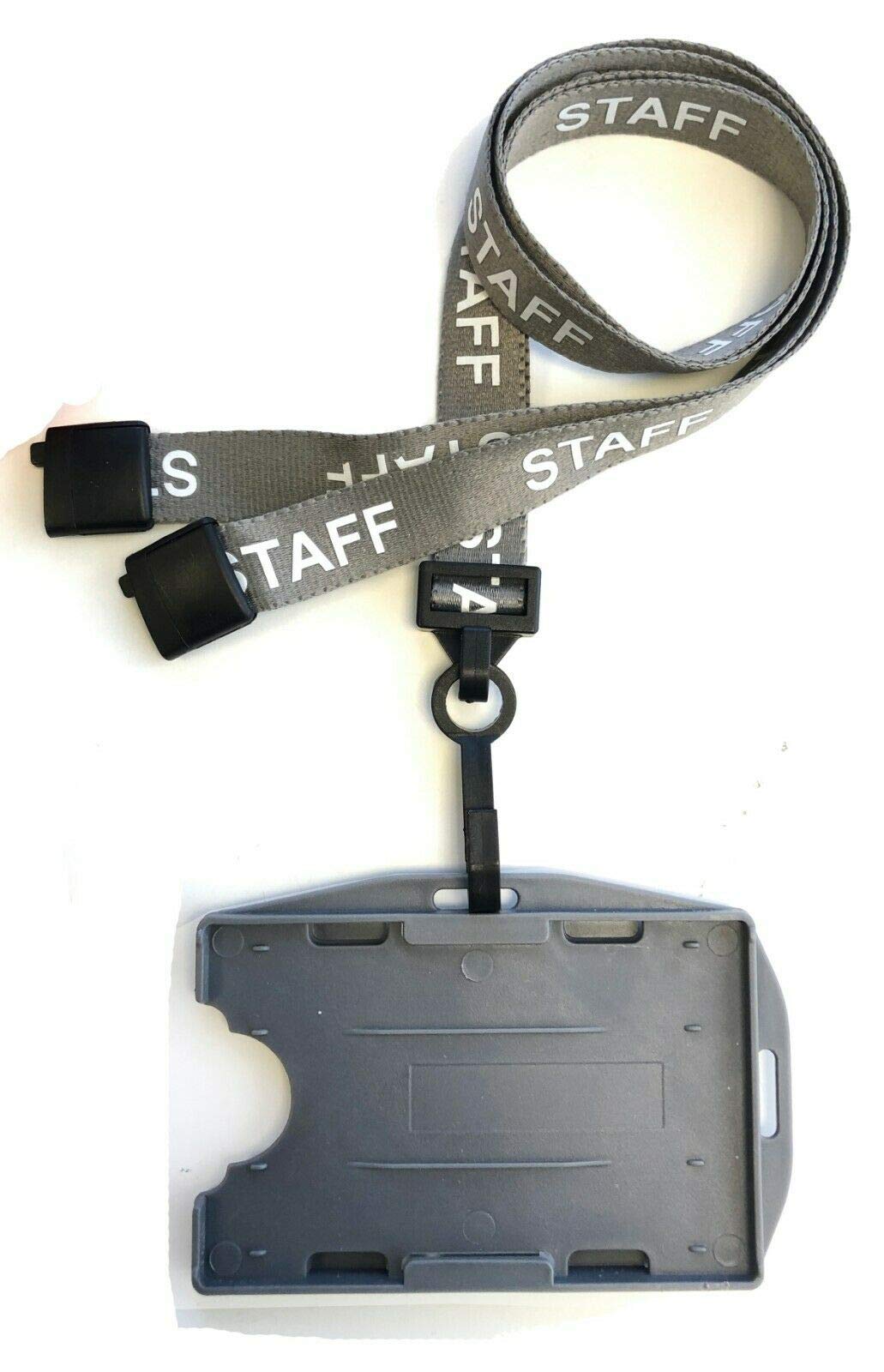 PCL media ltd Grey Staff Lanyard with Card Holder Safety Breakaway Clip Staff Lanyard with Card Holder & Matching Dual Double Sided Colour Badge Holder โ image 1