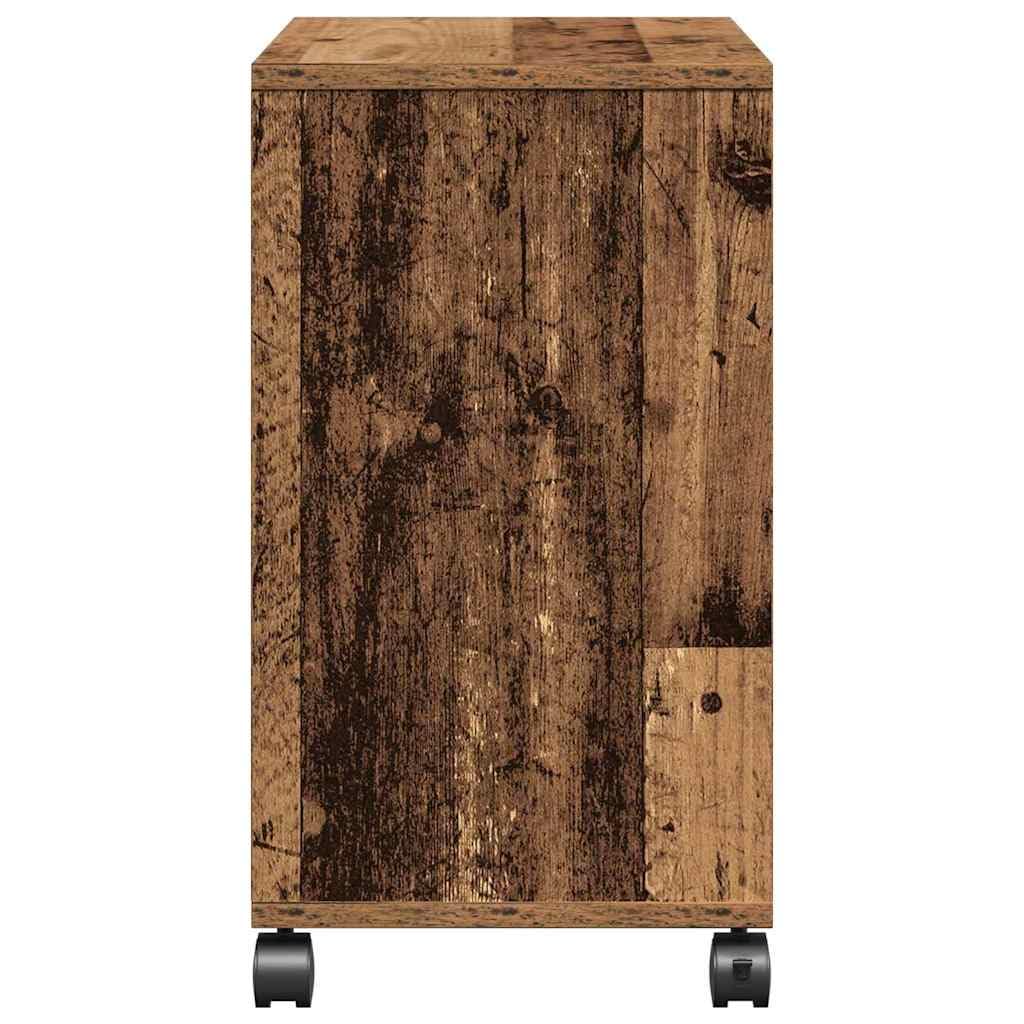 Mesa auxiliar con estante de madera recuperada de 50 x 30 x 55 cm, con ruedas, práctico estante, versátil como mesa de centro, mesita de noche, mesa de sofá para salón, dormitorio, pasillo