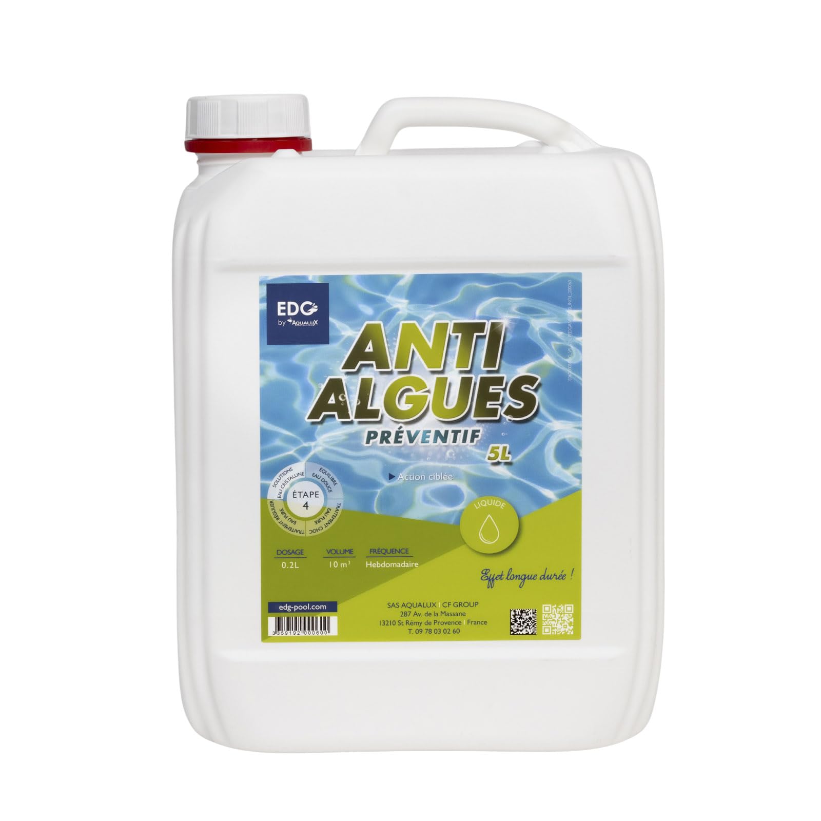 EDG - Anti Algues Piscine - Action Préventive Anti Eau Trouble - Algicide - Bidon 5 litres - Edg by Aqualux International