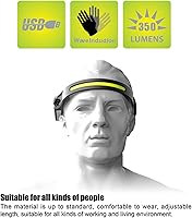 Vista 3 de Linterna frontal recargable, lámpara de cabeza de haz ancho de 230° LED con sensor de movimiento para adultos, luz de casco duro, faro impermeable