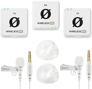Rode Wireless ME Dual - Micrófono inalámbrico (incluye 2 micrófonos lavalier GO blancos y 2 protectores de pelo Keepdrum), color blanco