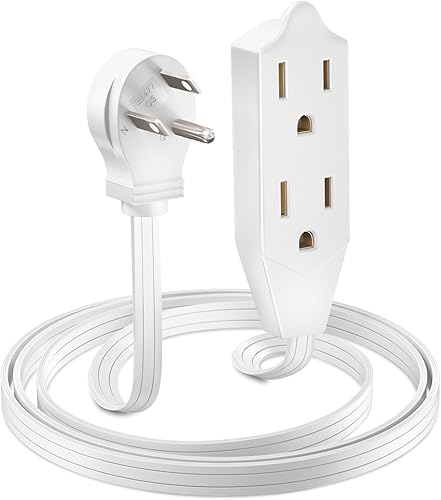 Maximm Cable de extensión de enchufe plano de 3 pies, múltiples salidas, cable de extensión de enchufe en ángulo de 3 puntas, color blanco,
