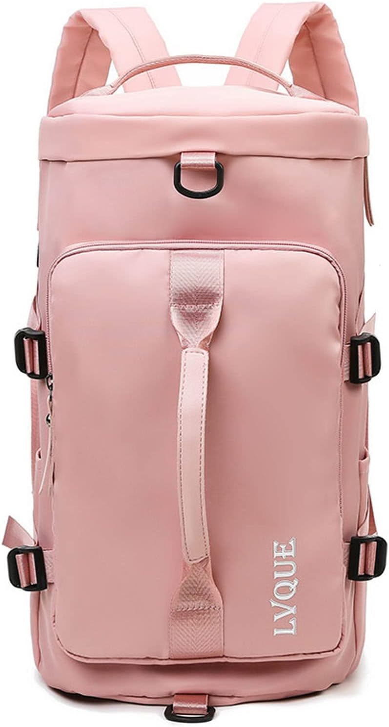 FANDARE Travel Handbag Sports Gym Backpack Weekender Carry On Overnight Bags for Women Men Duffle Bag Sport Totes Handbags Workout Gym Swim Hospital Shoulder Bag with Shoe Compartment Light Pink