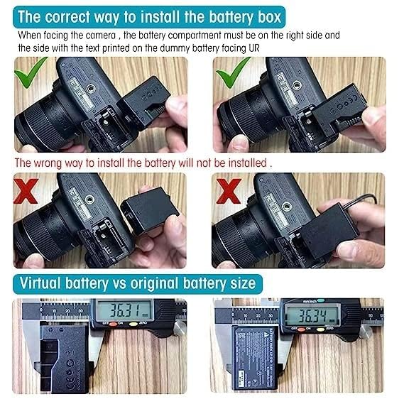 Image of Continuous Power Supply LP-E10 Camera Dummy Battery for Canon EOS T6 T5 T3, Kiss X50 X70 X80 X90, EOS 1100D 1200D 1300D 1500D 2000D Digital Camera (Replacement for LP-E10)