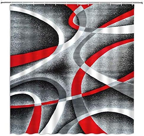 Black Red Grey Shower Curtain Abstract Geometric Circle Ring Swirls Lines Modern Contemporary Fashion Simple Color Impact Artistic Print Fabric Bathroom Decor,Hooks Included(70" WX70 H)