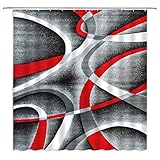 Black Red Grey Shower Curtain Abstract Geometric Circle Ring Swirls Lines Modern Contemporary Fashio
