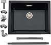 Quartz Black Kitchen Sink, 50x45cm20x18in, Composite InsetUndermount Kitchen Small Sink Waste Kit,Single Bowl Commercial with Overflow, Suitable for Workstation