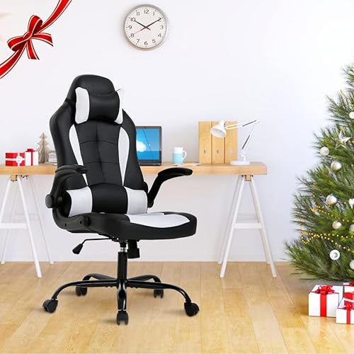 Miniatura 24 de Sillas de juegos para adultos, silla giratoria de piel sintética, ajustable, con soporte lumbar, reposabrazos abatibles, reposacabezas para adultos,