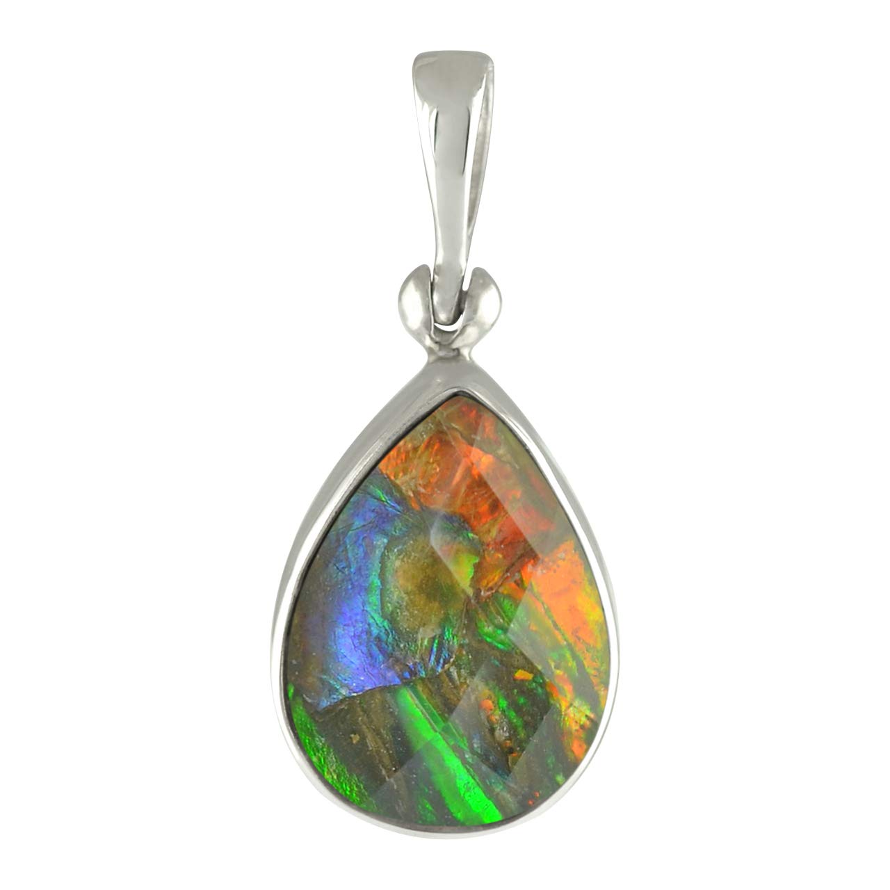 Starborn Ammolit mit Bergkristall facettiert 30x14mm 925 Sterling Silber Tropfen Anhänger