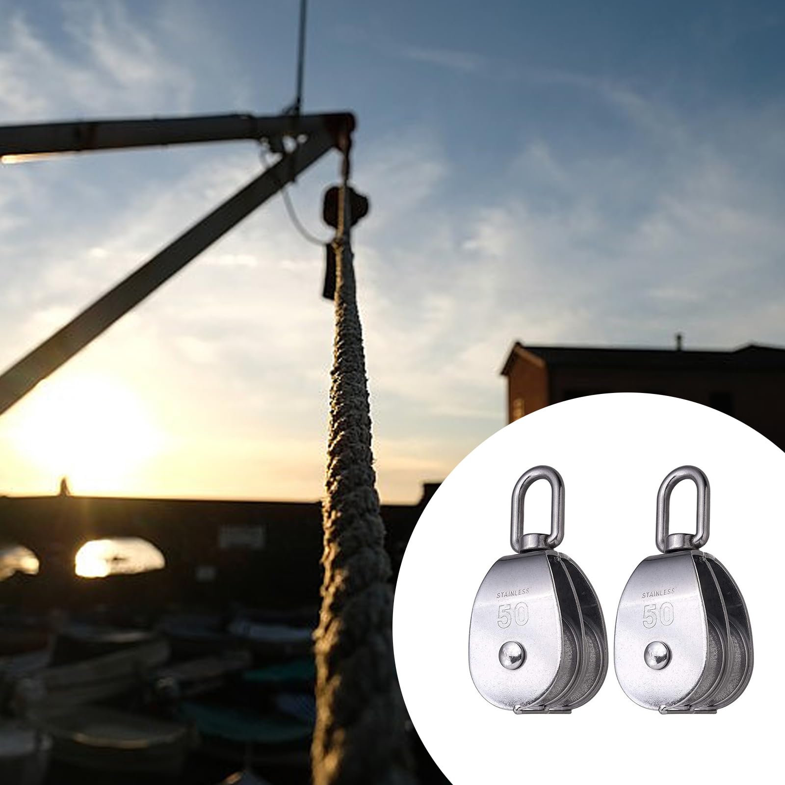 Duty - Poleas de doble polea de acero inoxidable construidas para tareas de elevación y aparejo de 500 kg, polea de uso marino