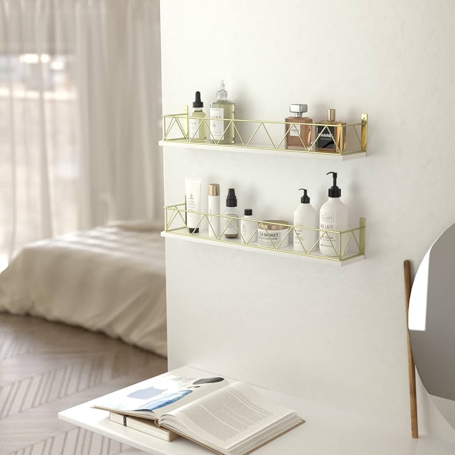 Amazon.com: J JACKCUBE Design White and Gold Floating Shelves for