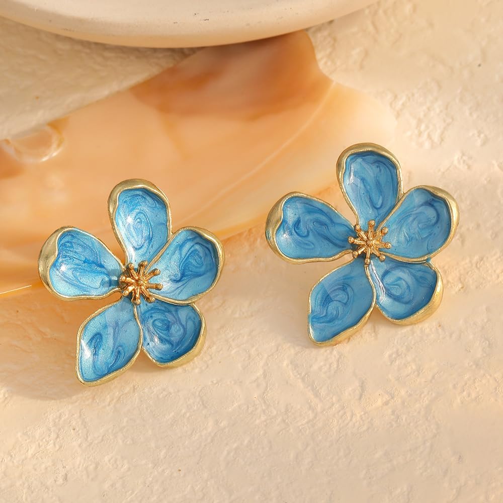 Flower Earrings for Women Large Statement Earrings for Women Gold Big Floral Earring Unique White Green Blue Pink Flower Stud Earring Fancy Trendy Jewelry - Image 6