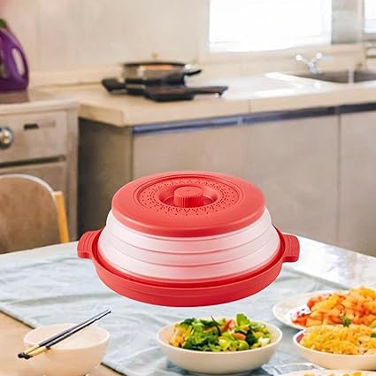 ATORSE Microwave Splatter Cover with Tray Lid with Steam Vent for Bakery Home Party Red