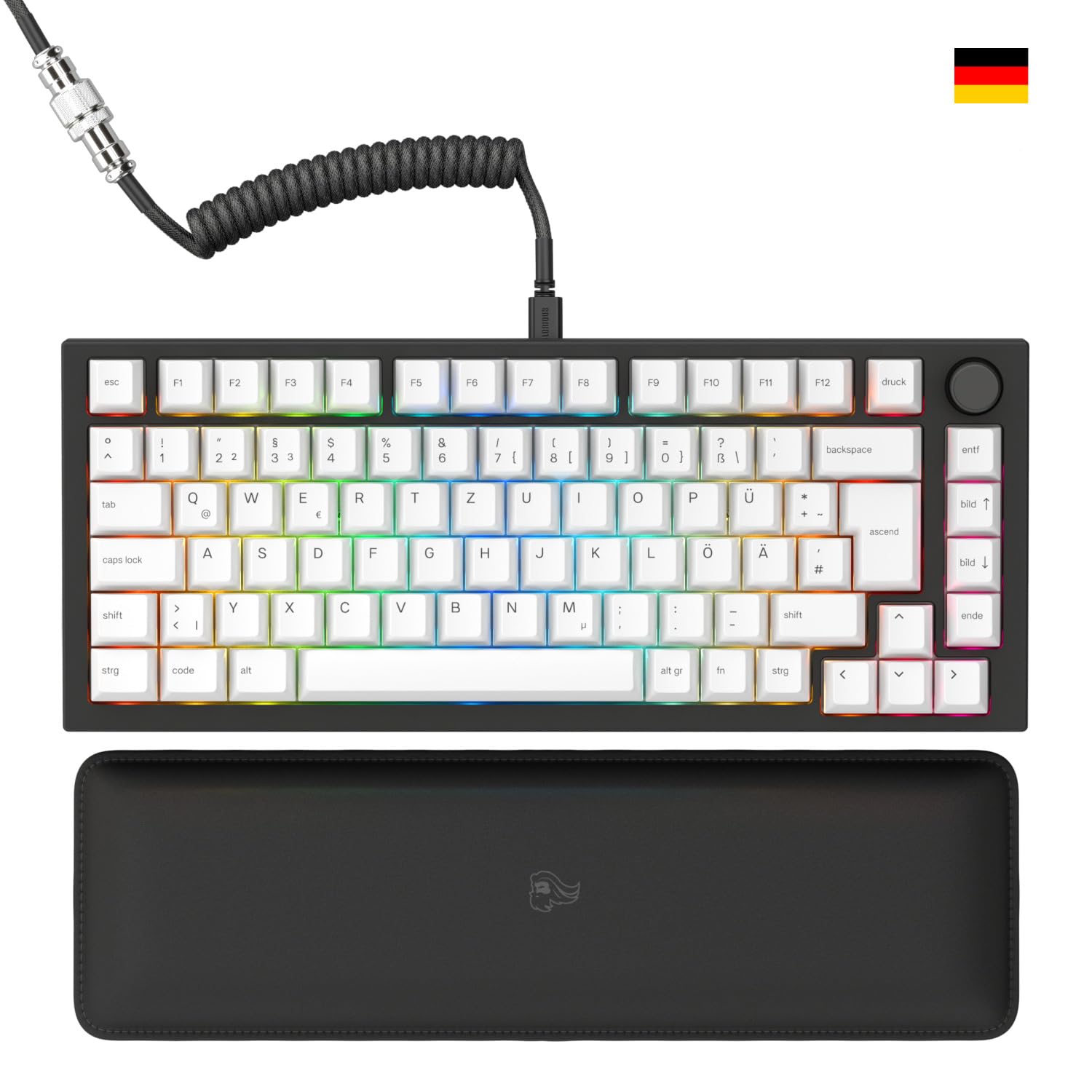 GLORIOUS GMMK Pro 75% Teclado Mecánico Hot Swap QWERTZ DE (Negro) | Switches lineales preengrasados, retroiluminación dinámica, placa aluminio, componentes dobles duraderos, perfil ergonómico