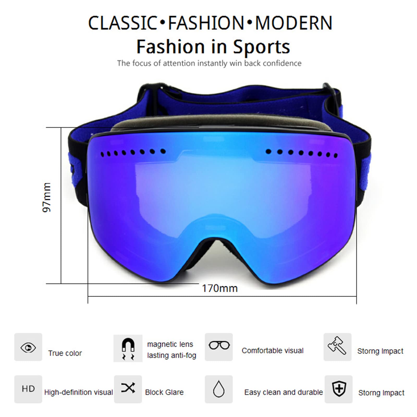 Masque de Ski pour Homme et Femme - Anti-buée sur - Lunettes de Ski avec Magnet écran Amovible,Rouge