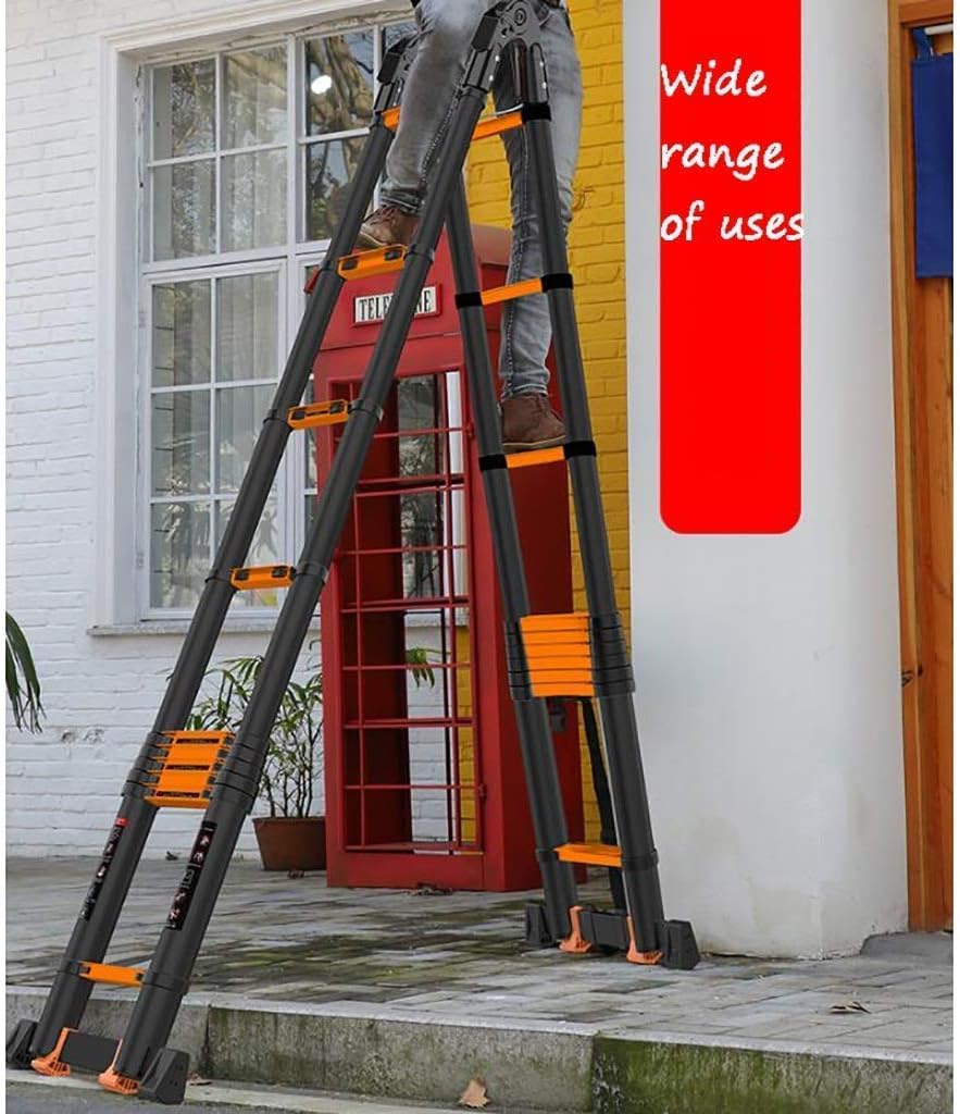 Telescopic Extension Folding Ladder Multifunctional Aluminum Frame Portable Step Ladder with 150 kg Capacity 3.8m (1.9m) Multi Purpose Attic Ladder