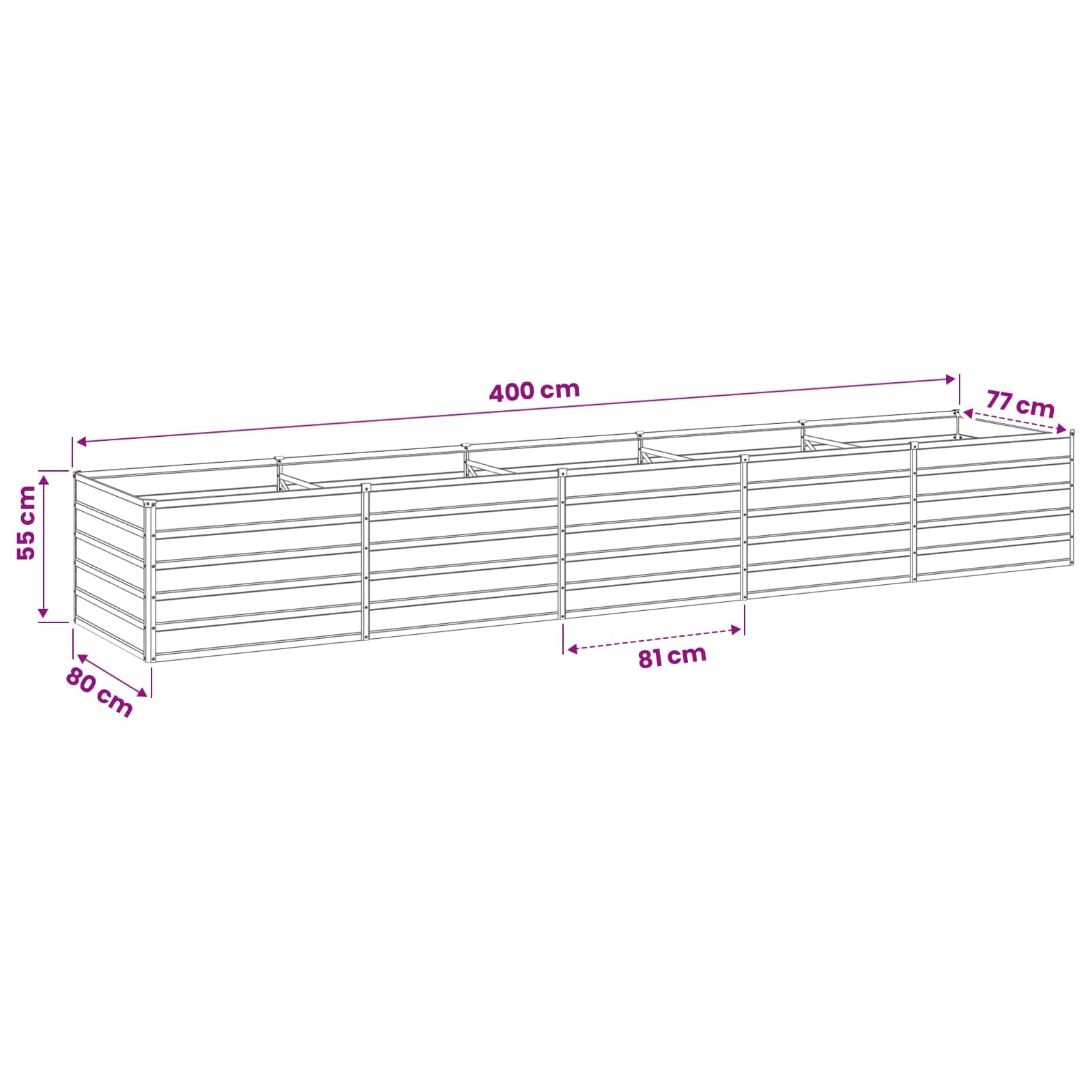vidaXL Cama de Jardín Elevada Gris Antracita 400 x 80 x 55 cm