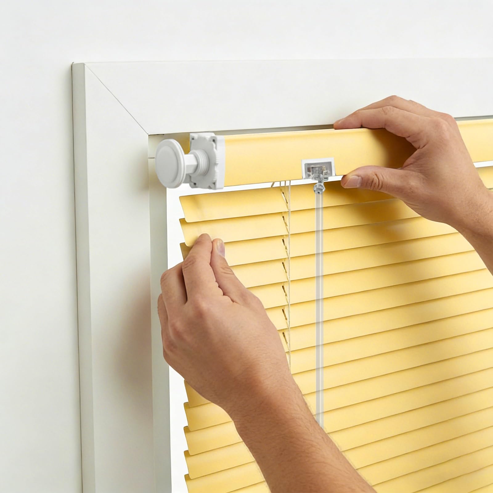 No Drill Venetian Blinds for Windows, Custom Aluminium Blinds with 25mm Horizontal Slats, Easy Fit, adjustable Room Darkening Shades for Home Kitchen(Light yellow)