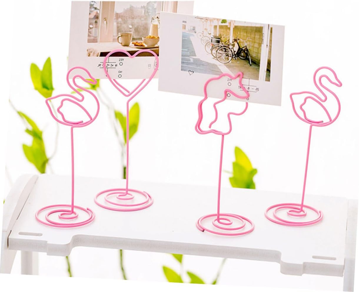 Holibanna Spiral Base Flamingo Photo Clips 5 Pcs Metal Table Decor for Wedding Desktop Name Holder Menu Clips