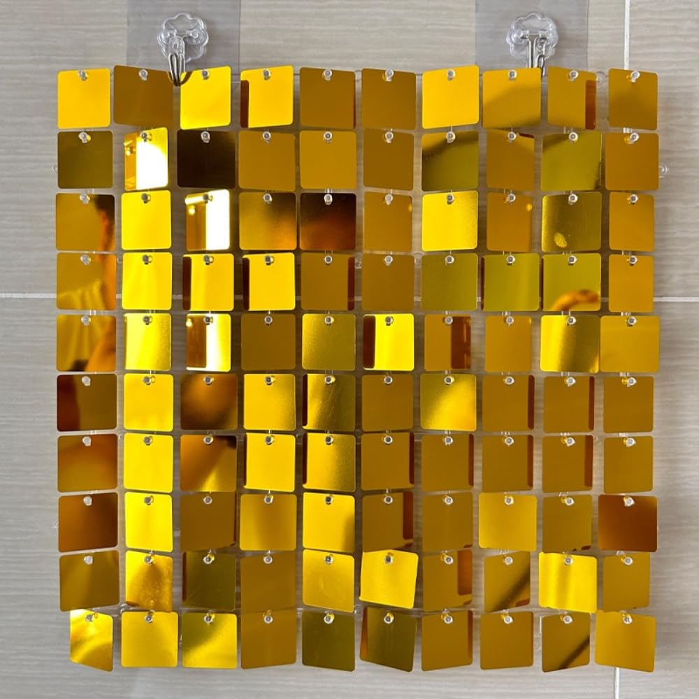 24 sztuki cekinów i marzeń na zdjęcia z tworzywa sztucznego, tło ścienne, połyskująca ściana, 30 x 30 cm, panele ścienne, błyszczące, na przyjęcie urodzinowe, wesele, rocznicę, kolor złoty, A