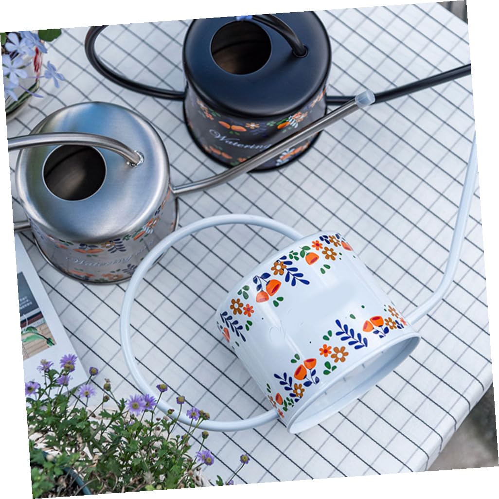 Supvox Edelstahl Gießkanne mit Langem Ausguss Ergonomischem Griff für Zimmer und Gartenpflanzen Weiß Schlichtes Vintage Design