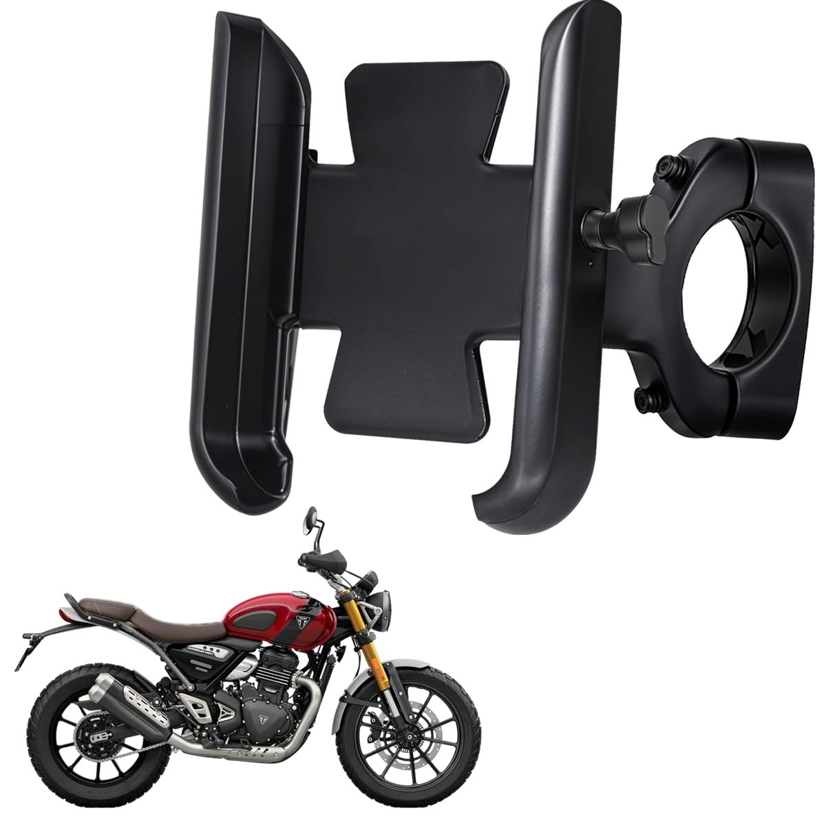 WHIPONE CNC Metal Bike Mobile Holder Compatible for Triumph Scrambler 400 X, 360° Rotation Phone Mount Cradle for Bicycle & Motorcycle, Handlebar for All Smartphones, Anti-Slip, Full Grip (Black)-image-18