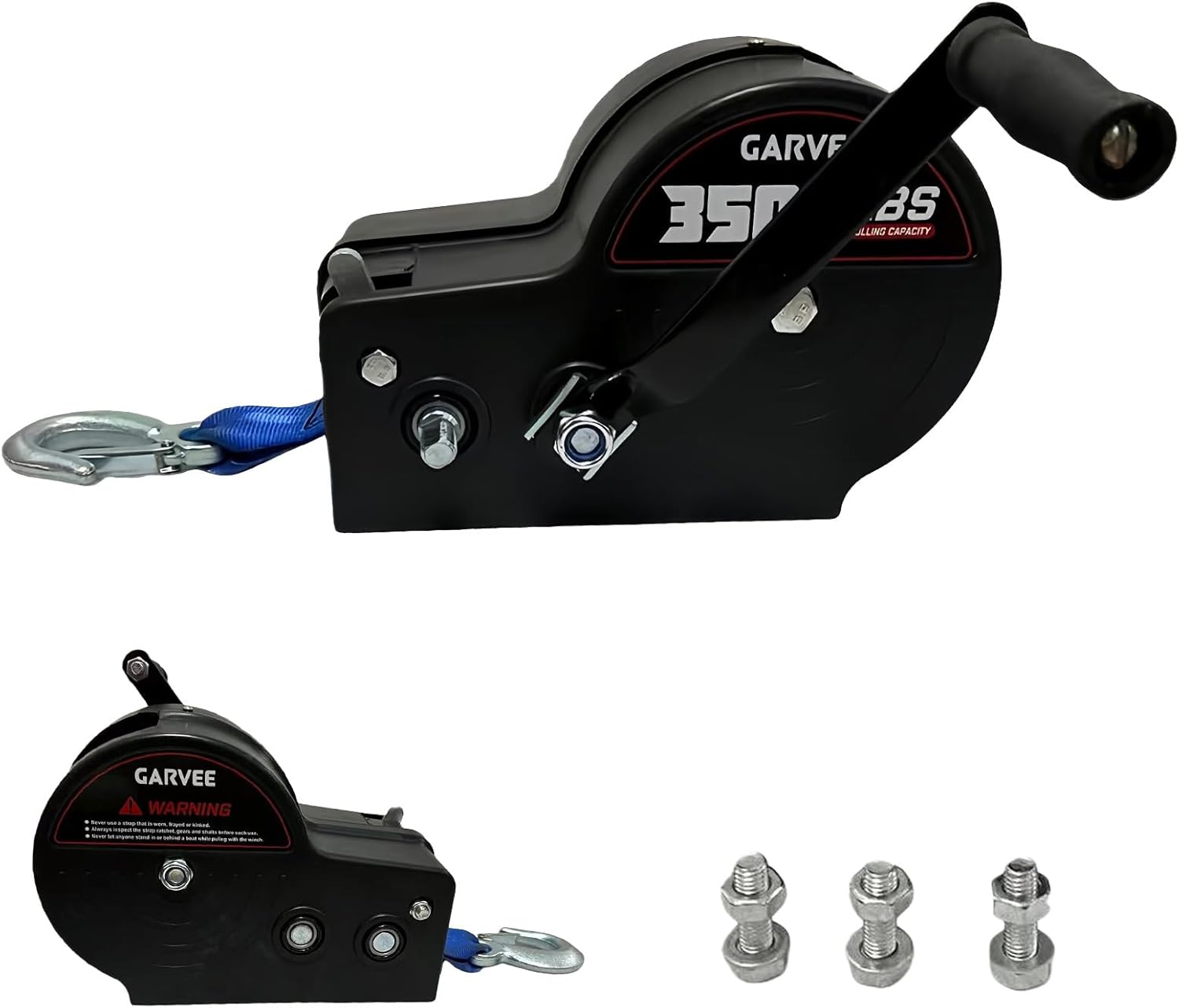 Garvee 3500lbs Heavy Duty Boat Trailer Winch with 33ft Strap, 4:1/8:1 Gear Ratio Hand Winch, Portable Hand Crank Winch for Towing Pulling Boat Trailer Truck RV ATV Jet Ski & Off-Road Recovery