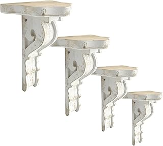 Vintage Decor Corbels for Shelves Set of 4 Rustic Wood Triangle Shelf Brackets Farmhouse Distressed Decorative for Wall Mounted Living Room Bedroom Kitchen Shabby White