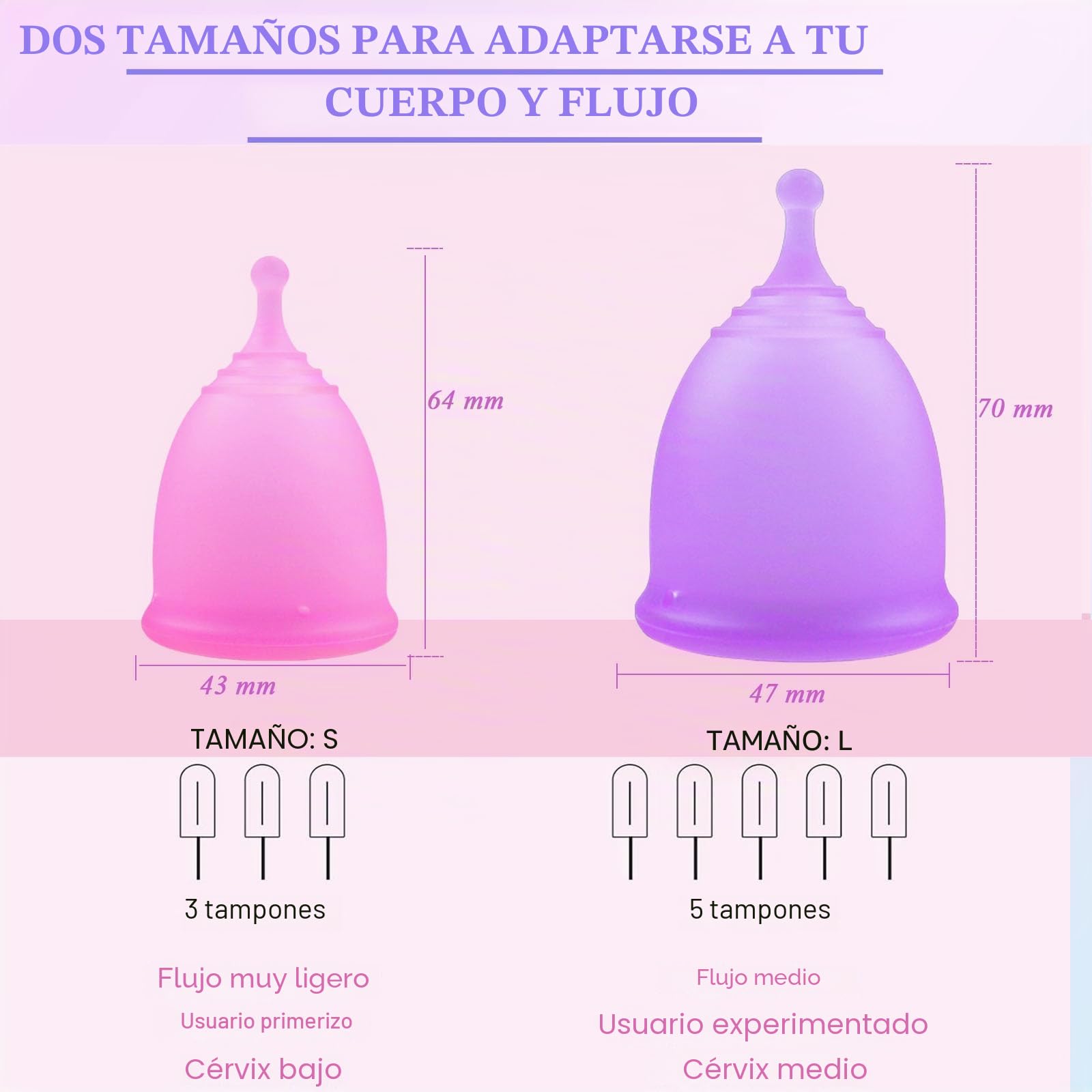 Discos menstruales reutilizables, 2 unidades de discos menstruales, a prueba de fugas, de silicona, para mujeres activas, deportes, natación e intimidad (S+L)
