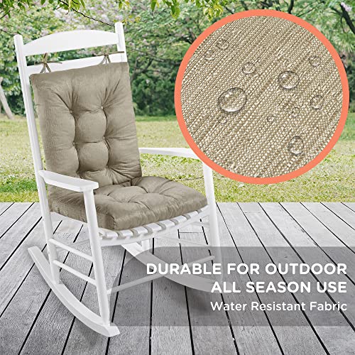 Rocking Chair Cushion, Rocker Chairs Replacement Cushions Set For Indoor, Water Resistant Extra Cozy Tufted Seat Pads And Non Slip High Back Pad With Ties For Outdoor, Memory Foam Added, Taupe #TOP2