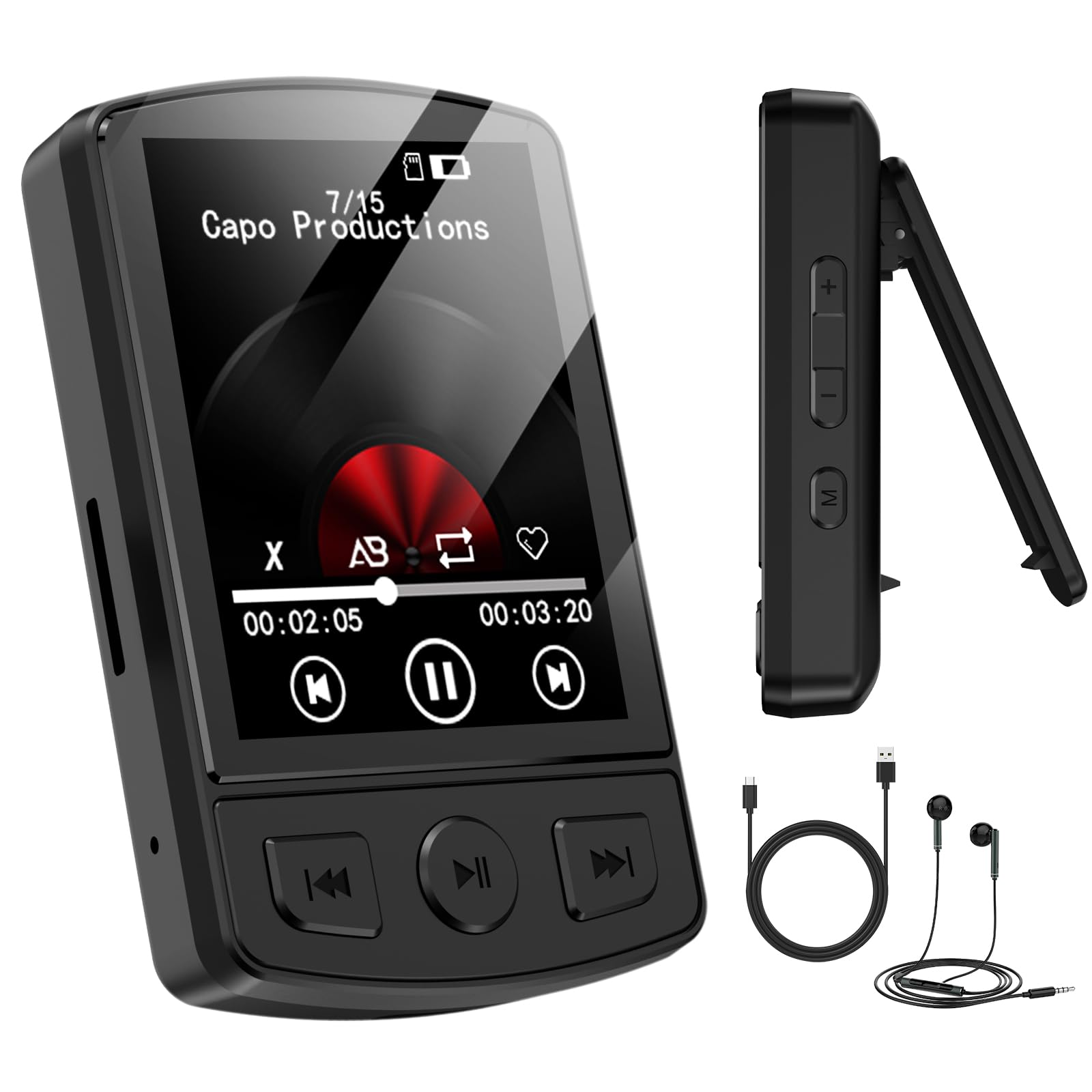 MP3 Player with Clip 64GB Mini MP3 Player with Bluetooth 5 2 Portable MP3 Music Player with Earphones