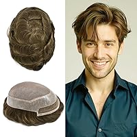 Vista 19 de Toupee - Sistema de cabello humano de repuesto con encaje frontal para hombre, extensiones de pelo tipo tupé mono PU para hombres