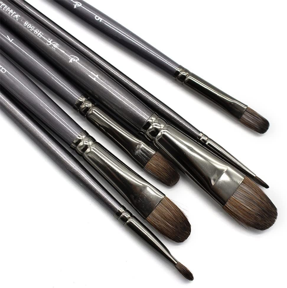Pinceles para Pintar, Juego de Pinceles, 6 Piezas/Juego de Herramientas Profesionales, Pincel para Pintura al óleo, Pincel de Dibujo, Pluma de Avellana para Pintura acrílica (Gris)