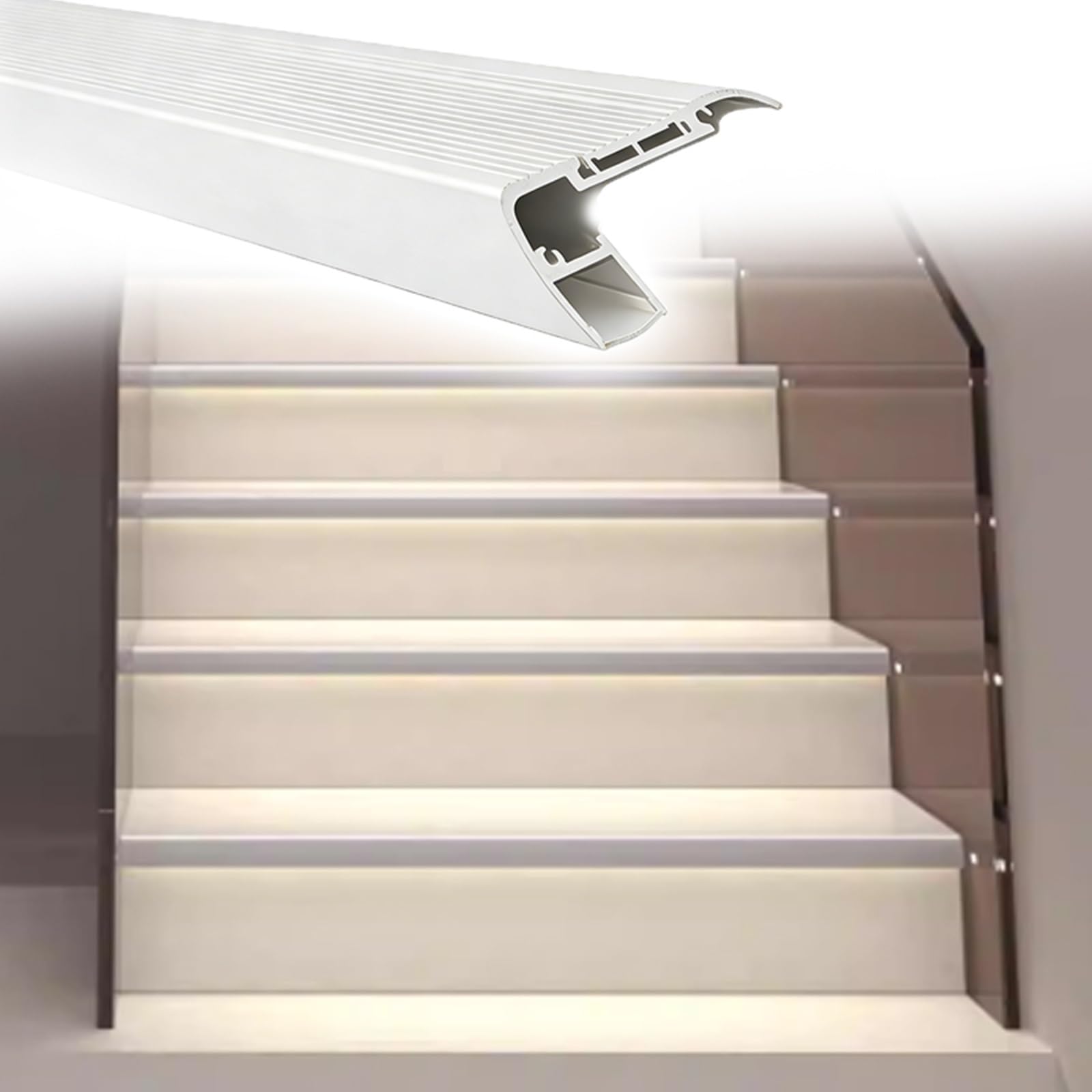 Wytrzymałe aluminiowe węże schodowe 243 cm – białe metalowe wykończenie do ochrony i dekoracji krawędzi schodów, montowane na powierzchni listwy narożne (3 sztuki, 132 cm)