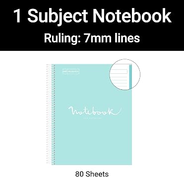 Miquel Rius Case of 5 M Emotions 1 Subject Notebooks, Lined 11 x 8.5, 80 Sheets Heavy Weight Paper, 3 Hole Punched, Micro-Perforated, Sky Blue Board Cover