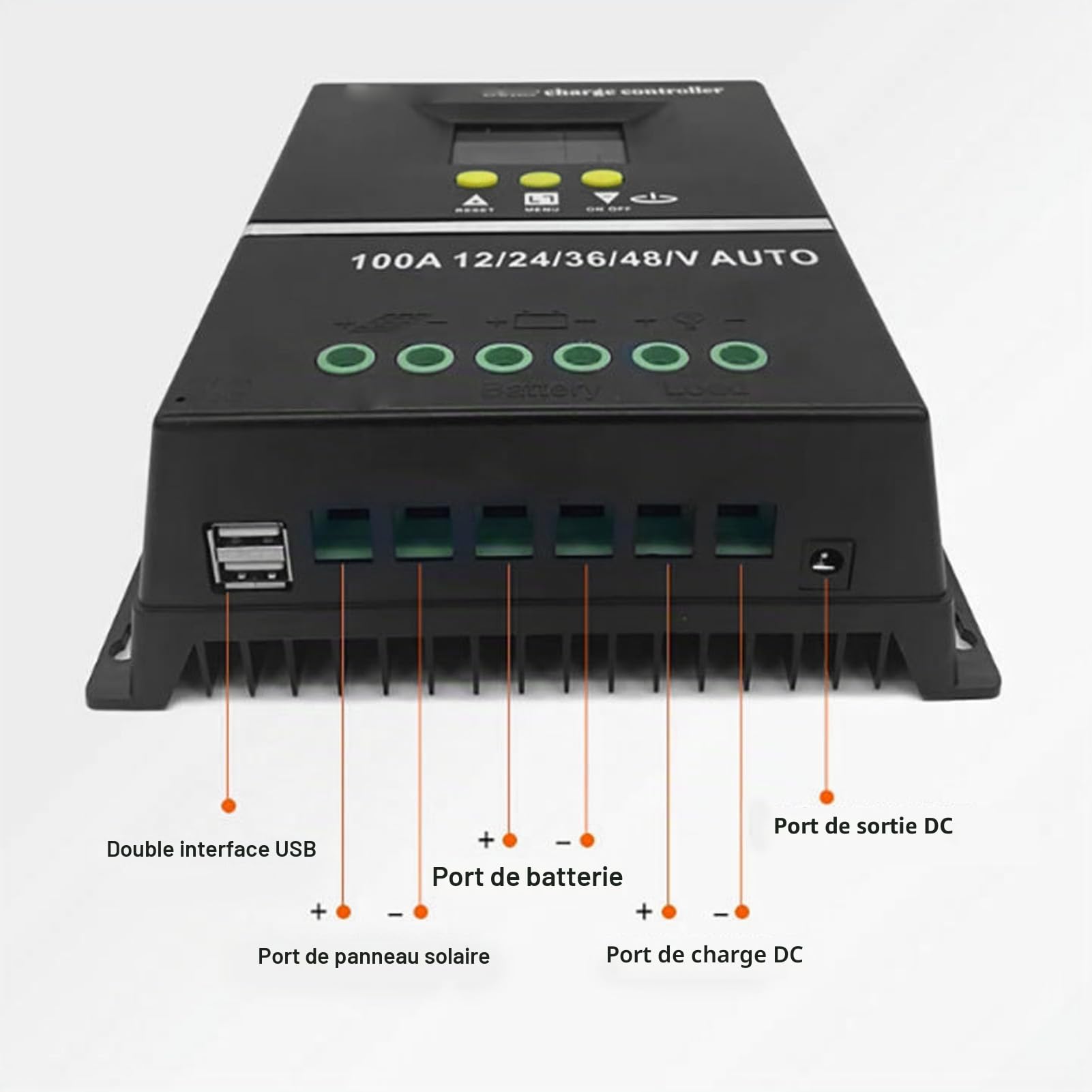 Contrôleur Solaire MPPT 100 A, 12 V, 24 V, 36 V, 48 V, Automatique, Deux Ports de USB, écran LCD rétroéclairé, de la Batterie, Contrôleur de Solaire pour Système PV,
