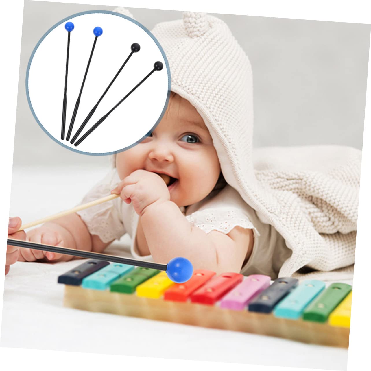 Beaupretty 8 Pares de Goma para Xilófono y Marimba con Mango Plástico Ergonómico Mallets de Percusión para Principiantes y Instrumento Musical Seguro y Fácil de Usar