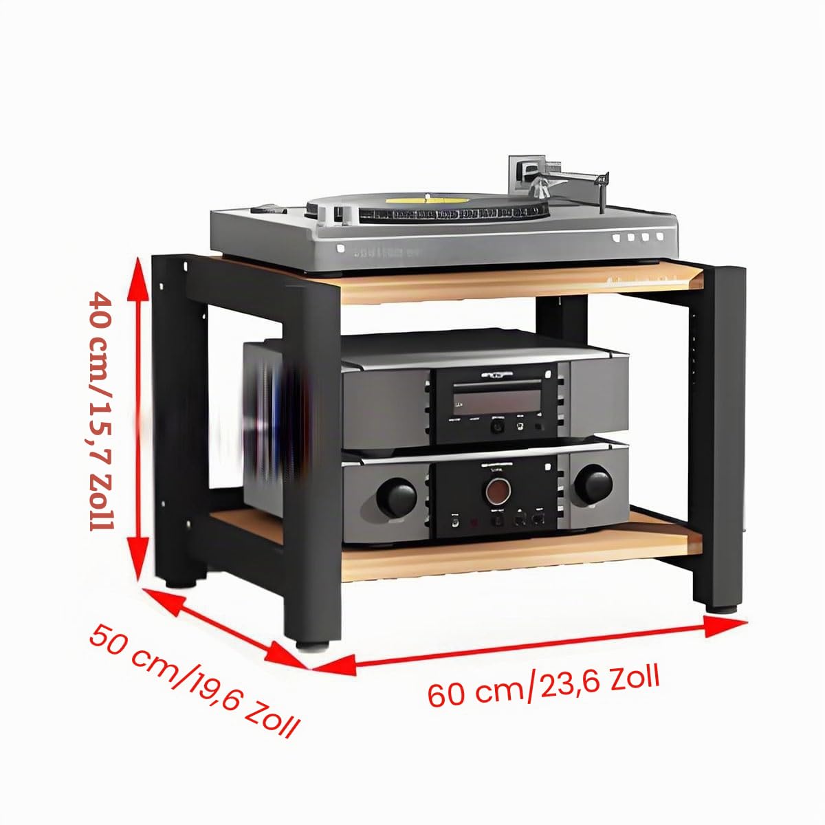 HiFi Rack 2/3/4/5 Ebenen – AV Regal für Audio Video Komponenten, Stereoanlagen, Plattenspieler, Mehrschichtiger HiFi Schrank, TV Zubehör Schrank, Medienmöbel für Wohnzimmer & Studio(Brown,H40cm/15.7in