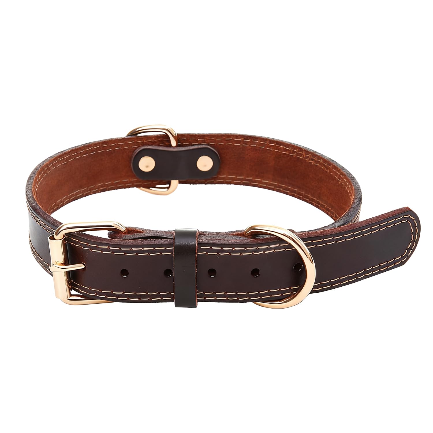 Collar Ajustable de Cuero Genuino para Perros Grandes, Resistente y Duradero con Hebilla metálica, Marrón (L)